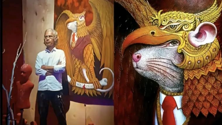 Pelukis Asal Kalimantan Membuat Karya Tikus Dalam Garuda