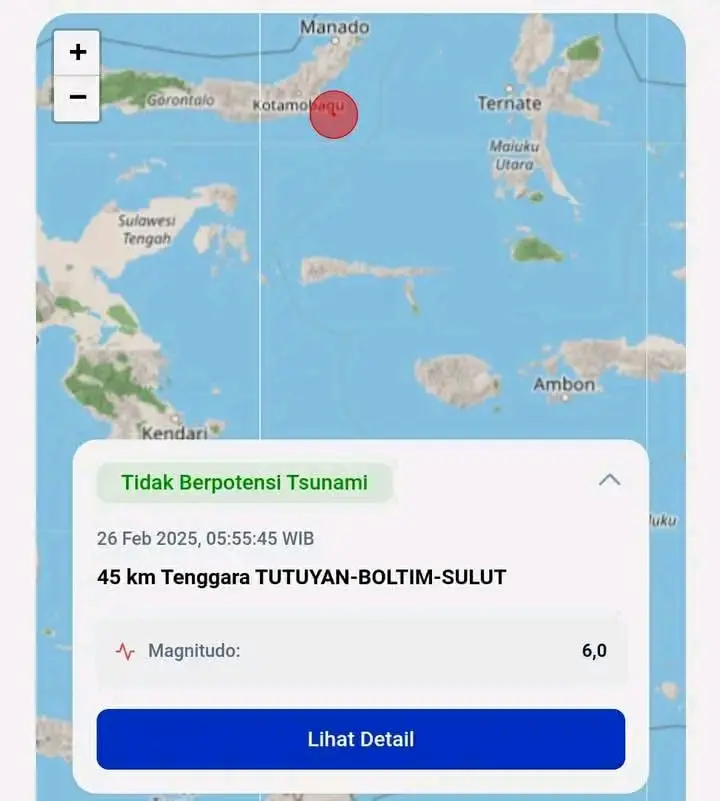 Gempa Puluhan Kali di Boltim, Tidak Berpotensi Tsunami