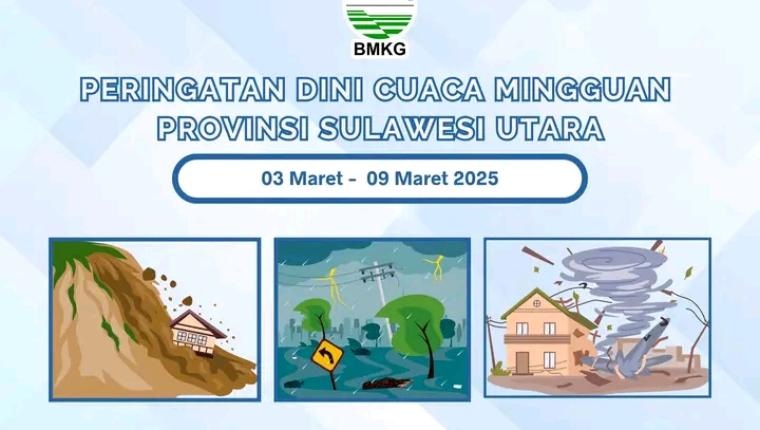 BMKG Sulawesi Utata: Peringatan Cuaca Dini Mingguan Dari Hari Senin, 3 Maret 2025 Hingga Minggu, 9 Maret 2025, Provinsi Sulawesi Utara Hari