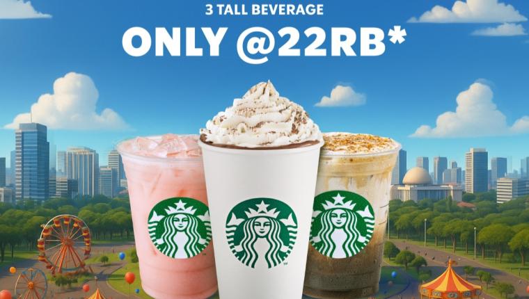 Rayakan HUT Jakarta ke-498, Starbucks Hadirkan Promo 3 Tall Rp66.000!
