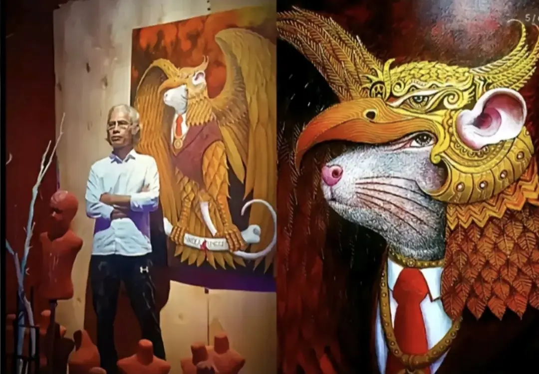 Pelukis Asal Kalimantan Membuat Karya Tikus Dalam Garuda