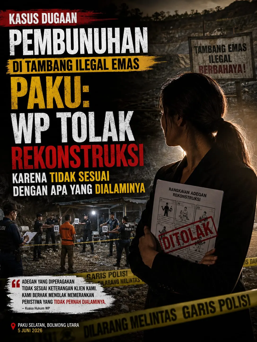 Kasus Dugaan Pembunuhan Di Tambang Ilegal Emas Paku: WP Tolak Rekonstruksi Karena Tidak Sesuai Dengan Apa yang Dialaminya