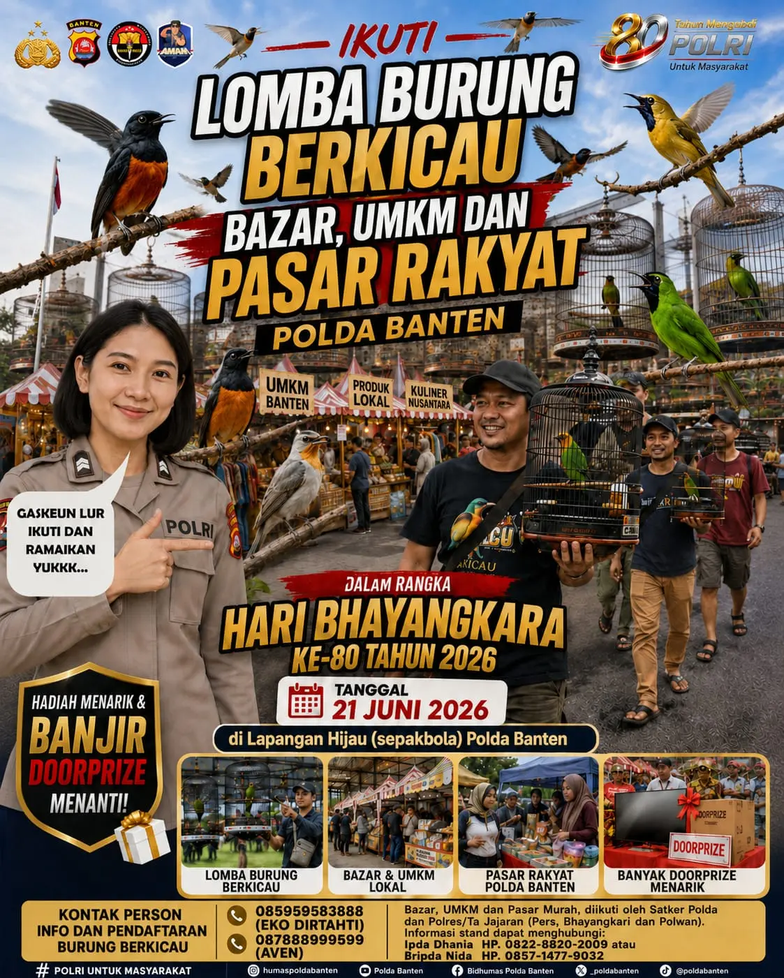 Polda Banten Gelar Lomba Burung Berkicau, Bazar UMKM dan Pasar Rakyat Sambut Hari Bhayangkara ke-80