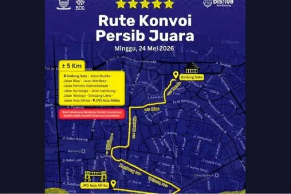 Rute Konvoi Persib Juara, Cek Lokasi dan Titik Selebrasi Angkat Trofi di JPO Asia Afrika