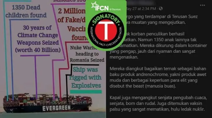 [SALAH] Klaim Kapal Kargo Evergreen yang Terdampar di Terusan Suez Mengangkut Ribuan Korban Penculikan Anak