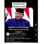 [SALAH] Hoaks! Prabowo resmi terbitkan Perpu hukuman mati untuk koruptor