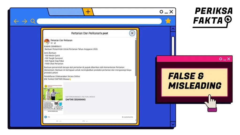 [SALAH] Hoaks Tautan Pendaftaran Bantuan Pertanian Kementan 2026