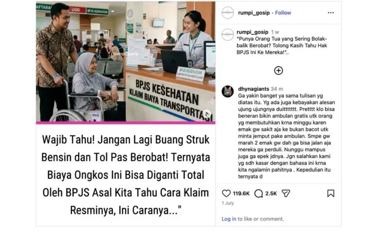 [SALAH] Hoaks! BPJS tanggung biaya transportasi pasien ke rumah sakit