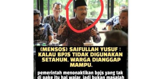 [SALAH] Hoaks! Mensos katakan BPJS tidak dipakai dalam satu tahun terhitung warga mampu