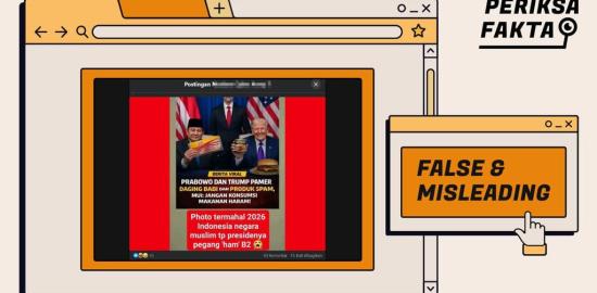 [SALAH] Hoaks Prabowo dan Trump Berfoto Pamerkan Produk Daging Babi