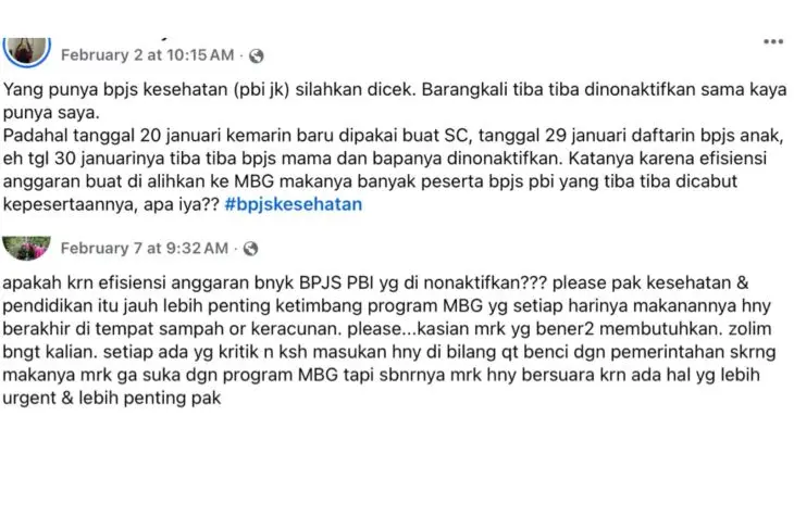 [SALAH] Hoaks! BPJS Kesehatan PBI dicabut karena efisiensi anggaran untuk MBG