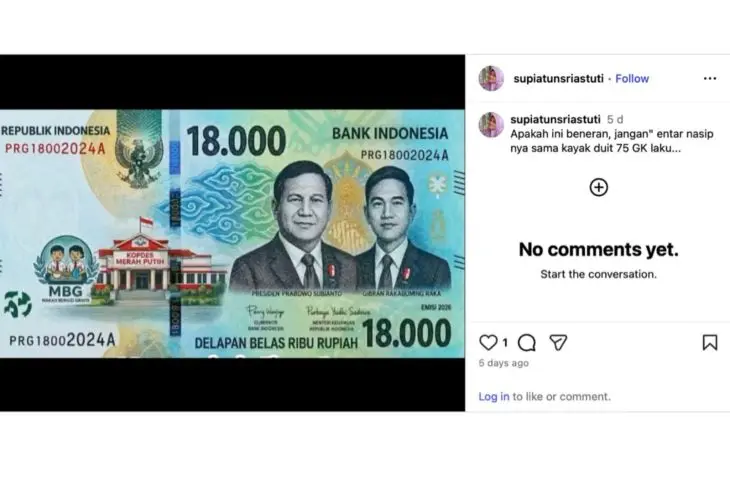 [SALAH] Hoaks! Uang pecahan baru gambar Presiden Prabowo dan Wapres Gibran