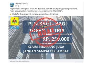 Cek Fakta: Tautan Palsu Token Listrik Gratis PLN Rp 250.000 di Bulan Oktober 2025